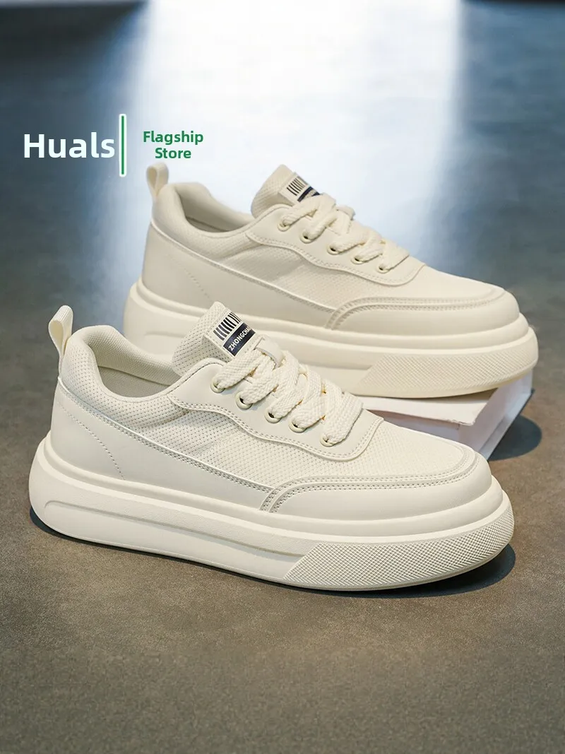Men's Breathable Mesh Canvas Shoes Autumn Season Sporty Casual Low Tops Thick Bottom Fashionable Board Shoes Korean Style