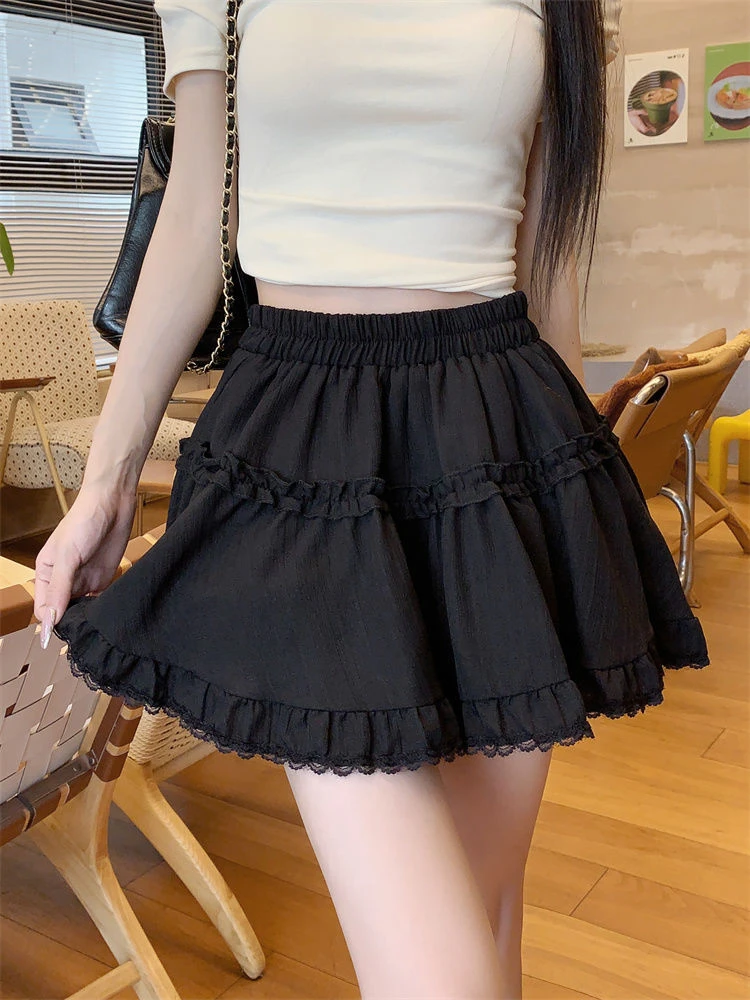 

High Waist Lace Trimmed Puffy Half Skirt Women's Spring Summer 2025 New plus Size Design Sense Cake Style Bouncing Skirt