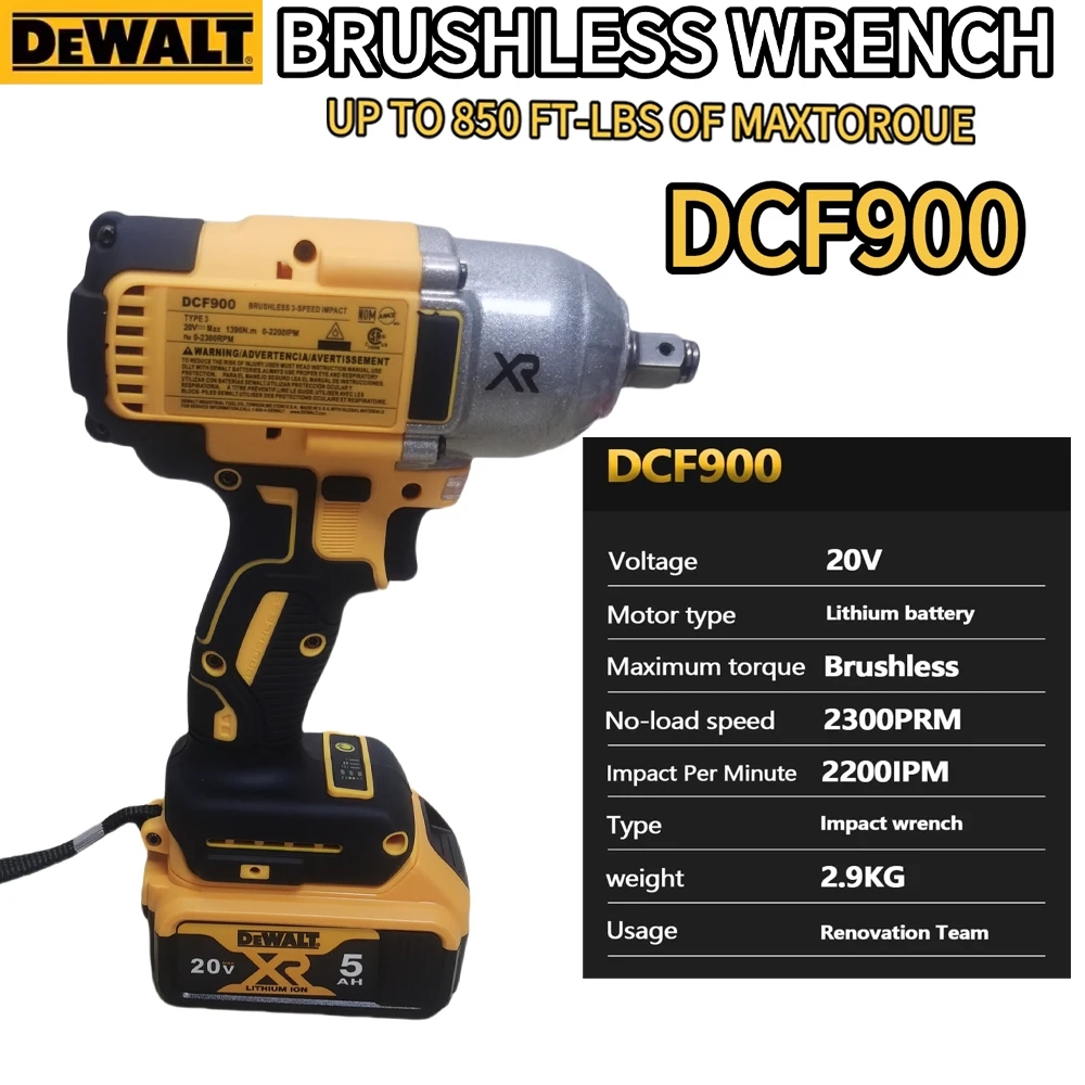

DEWALT DCF900 1/2 inch brushless cordless high torque impact wrench, powerful,electric tool DEWALT 20V battery charger, 1396N. M