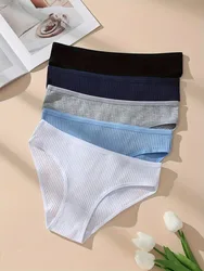 5PCS Women's Panties Striped Briefs for Women Low-Rise Breathable Cotton Female Soft Underwear Plus Size Solid Ladies Underpants