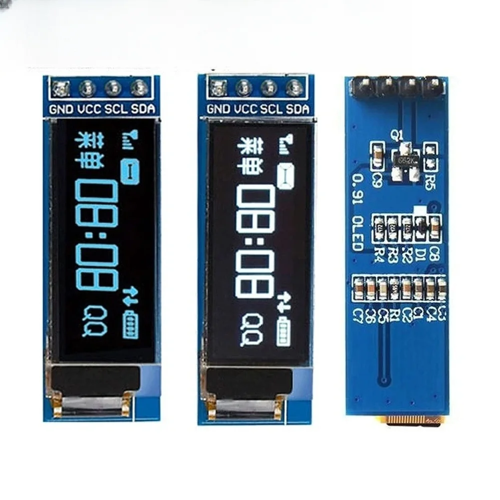 0.91 Inch 128x32 For OLED Display I2C Interface Blue White Screen 3.3V 5V For For Arduino DIY Electronics Project