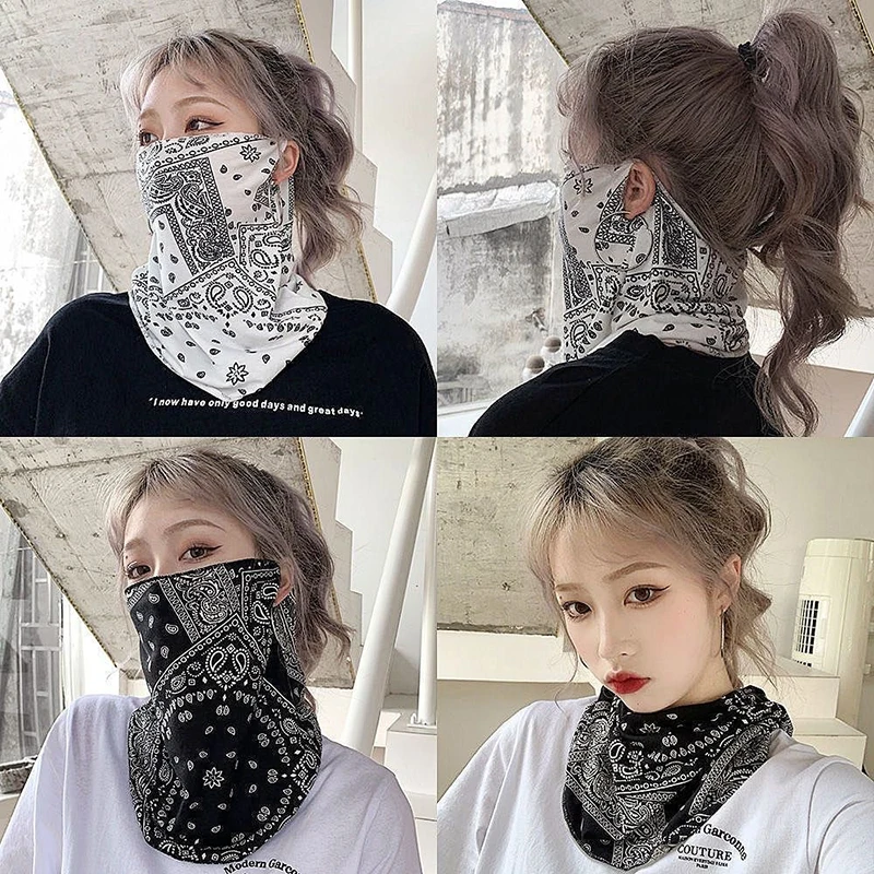 

Fashion Summer Face Neck Thin UV Protection Ear Scarfs Punk Hip Hop Sunscreen Mask Outdoor Sport Cycling Bandana Half Face Cover
