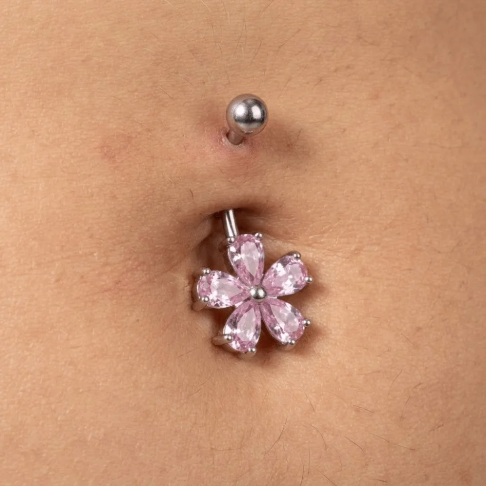 Belly Piercing Jewelry Simple Belly Button Rings Crystal Stainless Steel Navel Ring Flower Zircon Body Piercing Jewelry Beach