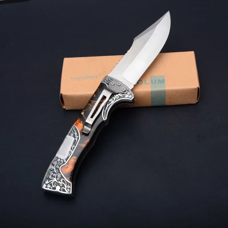 Pisau Lipat Kualitas Tinggi Pisau EDC Koleksi Seni Baja Tahan Karat 3D Bunga Alat Luar Ruangan 2025 Pisau Bertahan Hidup