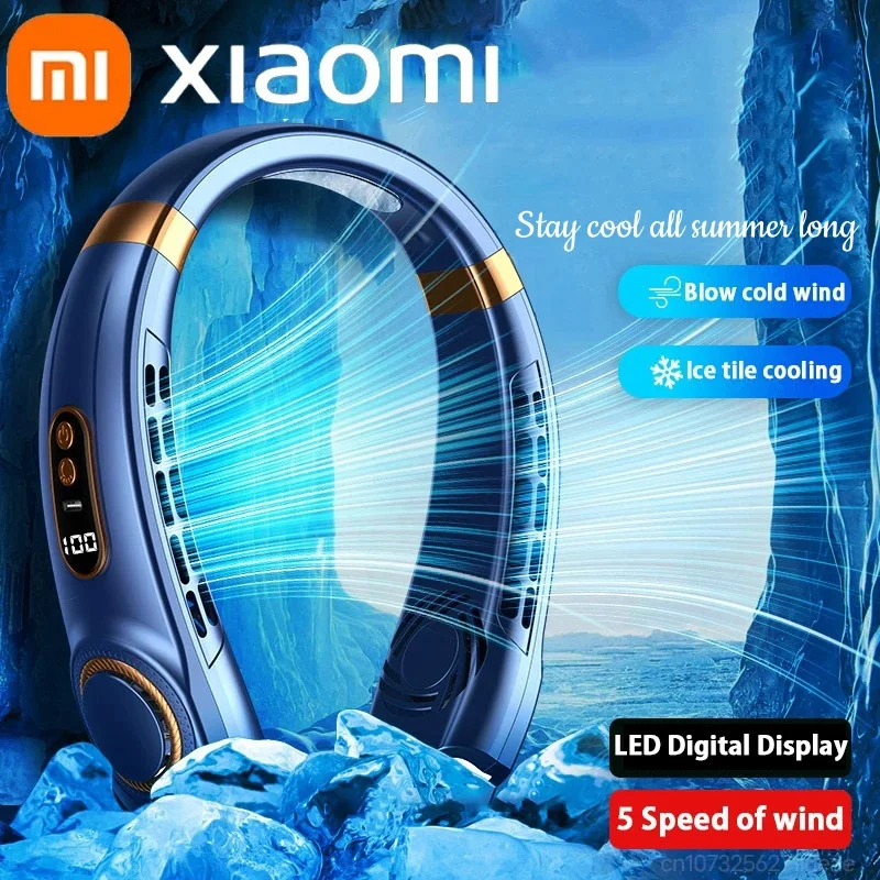 Xiaomi-ventilador portátil para colgar en el cuello, ventilador eléctrico sin aspas, Mini USB, silencioso de mano, pantalla Digital LED, luces de