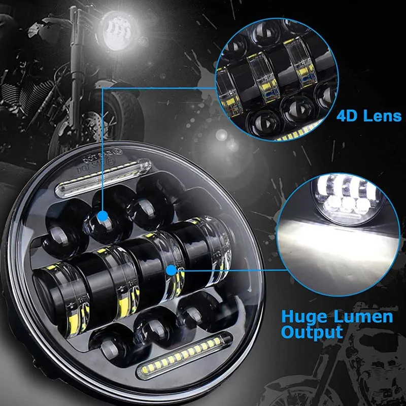 5.75 inch LED Motorcycle Headlight For Harley Davidson High Low Beam Projector Angel Eyes Halo Ring DRL 66w 6000K 12V 24V Light