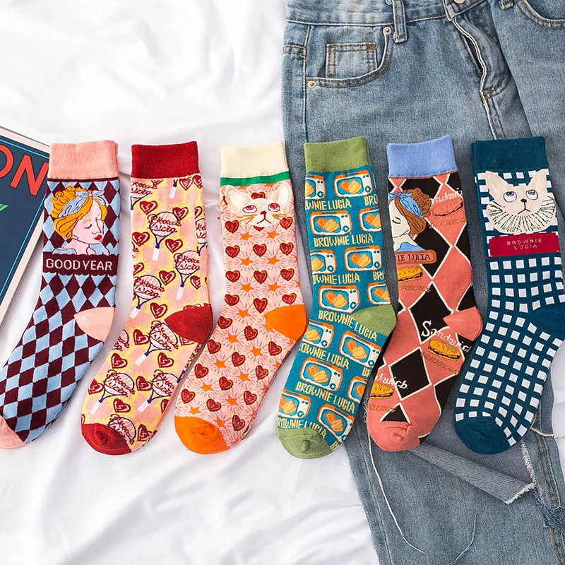 Wiosenne i jesienne nowe japońskie skarpetki damskie Harajuku bawełniane koreańskie skarpetki Kawaii damskie śliczne różowe Streetwear EUR35-42
