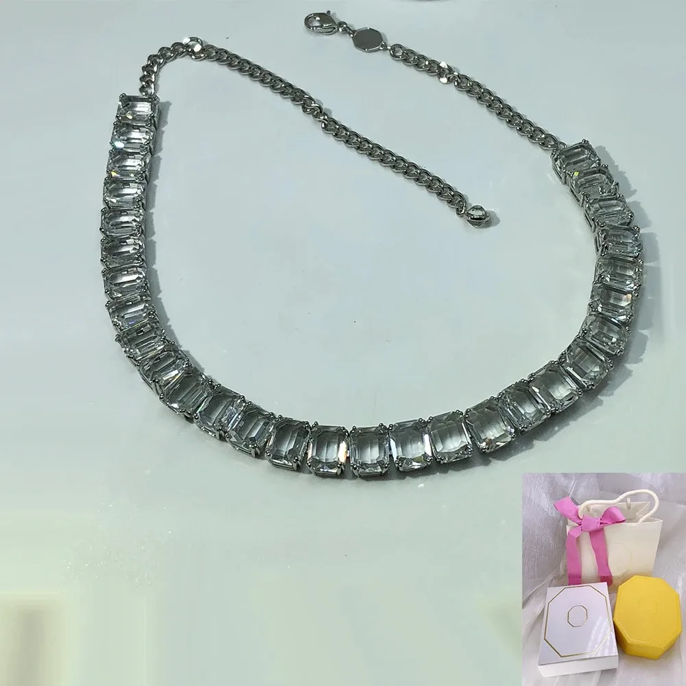 

New octagonal cut white crystal necklace, light luxury accessory, romantic gift