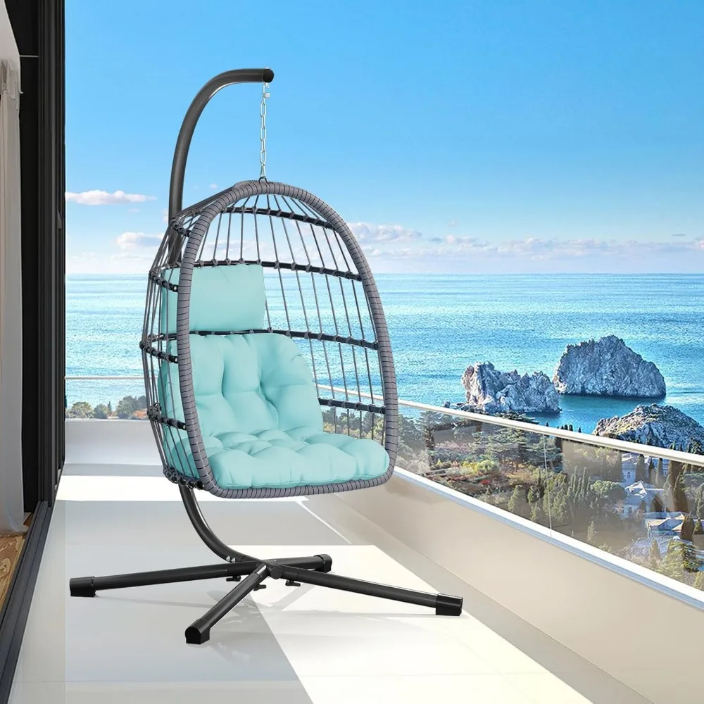 

Egg Chair with Stand,Patio Rattan Wicker Hanging Swing Egg Chair Hammock Chair for Bedroom Porch Garden,Thickened Aluminum Alloy