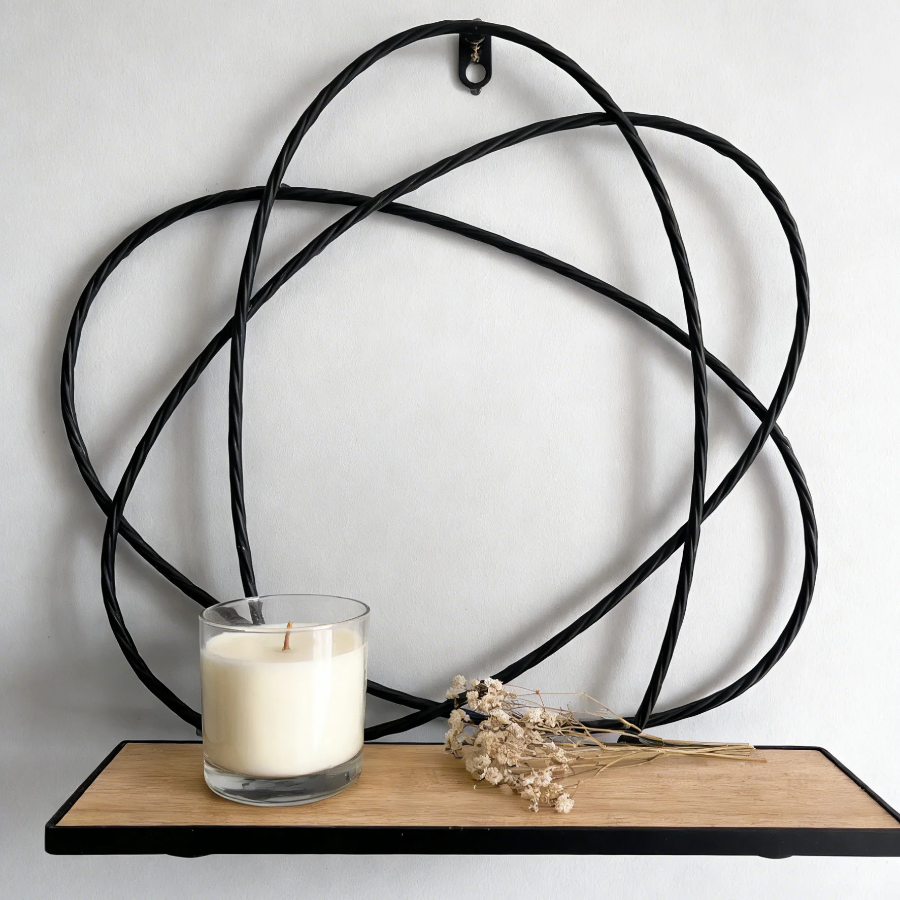 New Amazon wall rack wholesale Nordic round iron and wood combined bathroom storage rack living room background wall