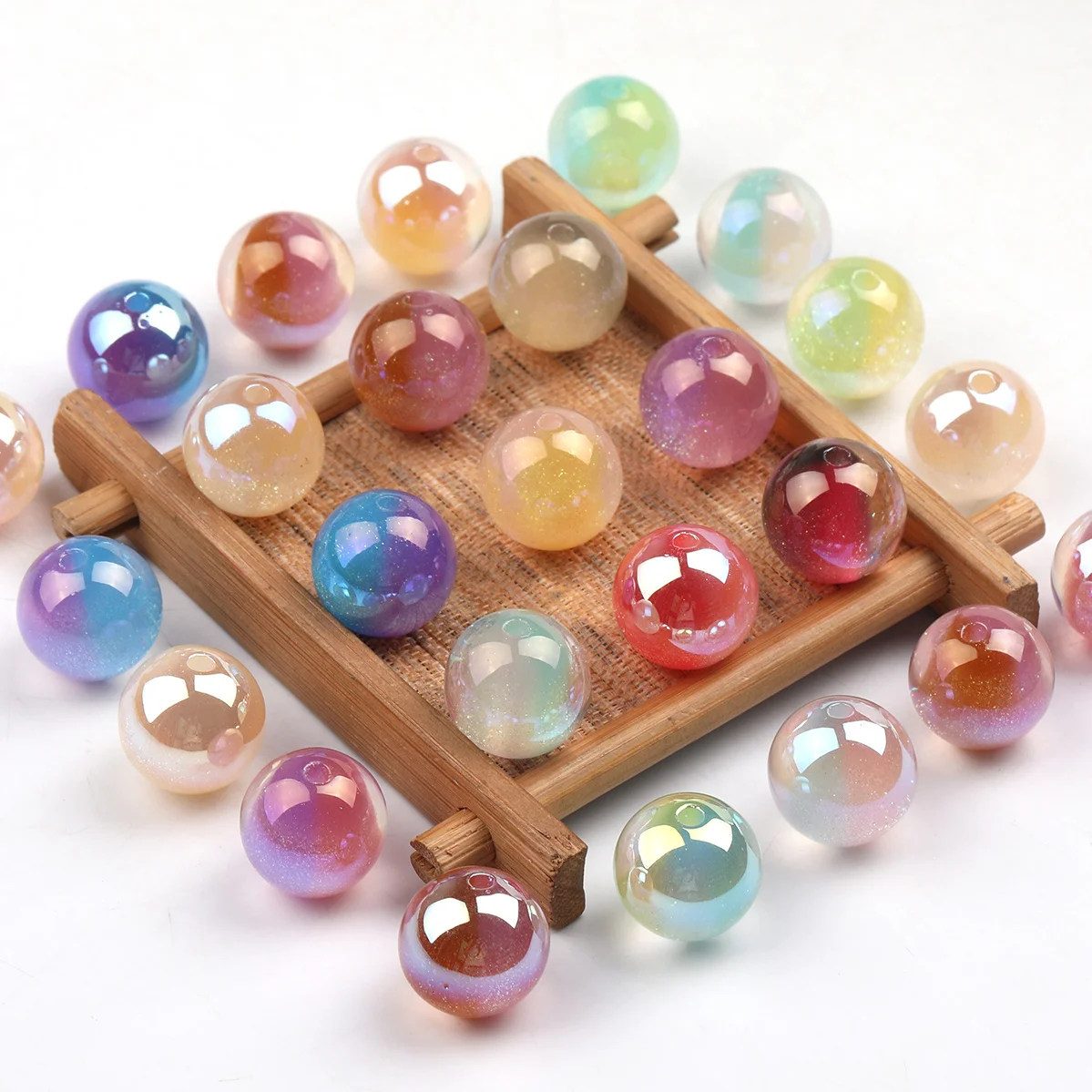 6/18pcs Random Color Glitter Aurora Round Acrylic Beads 16mm Loose Spacer Beads For Bracelet Jewelry DIY Craft Making
