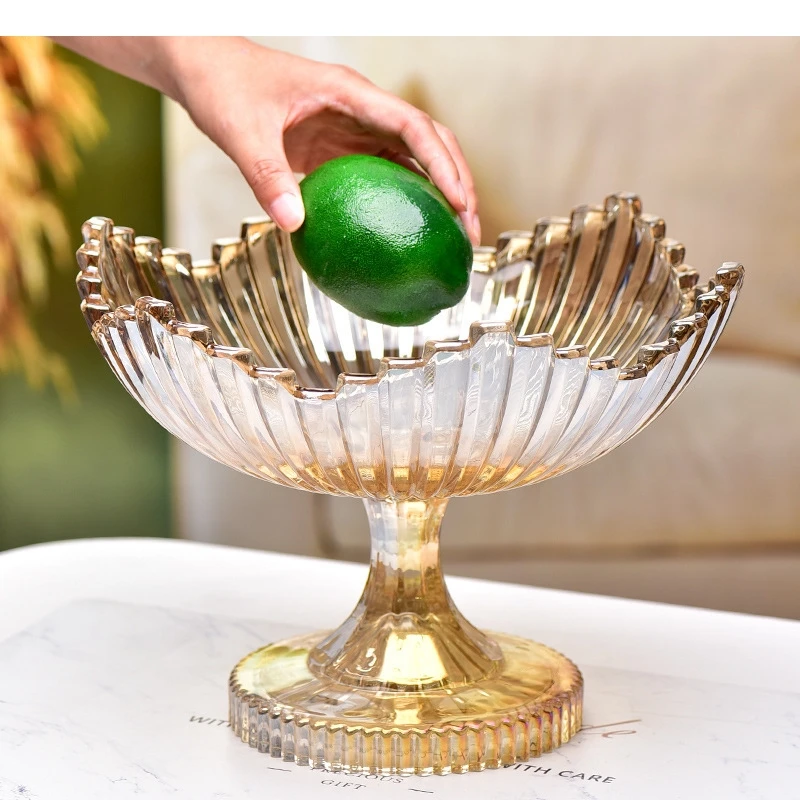 

Light Luxury Glass Fruit Plate European Wedding Party Snack Candy Dessert Display High Foot Decor