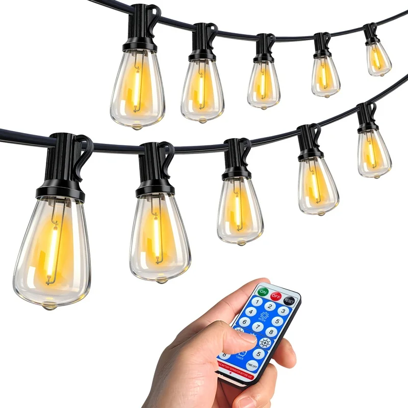 

100FT Solar String Lights Waterproof, 30 LED Dimmable Patio Lights with Remote & USB Port for Garden Camping Backyard