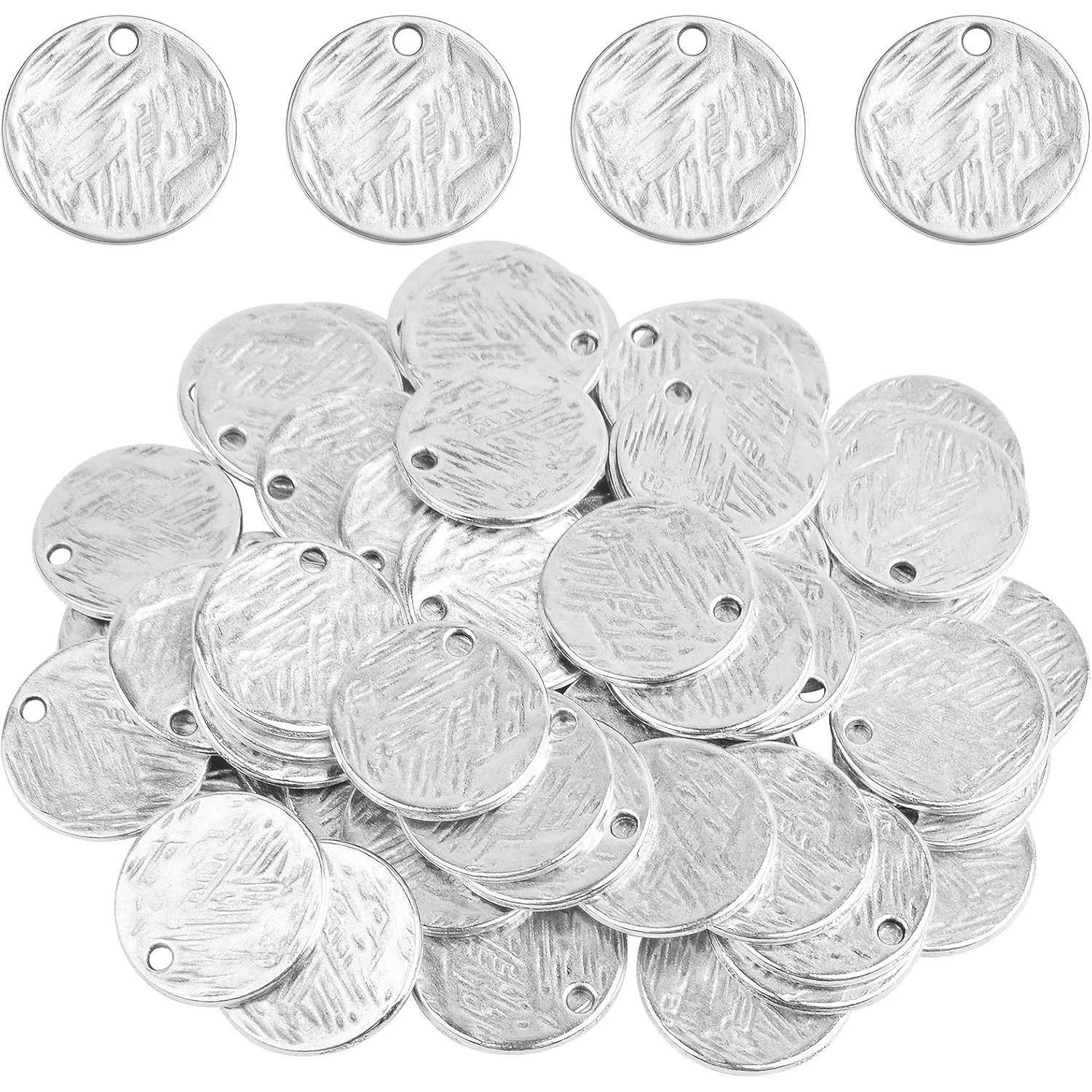 

60 Pieces Flat Round Disc Charms Blank Stamping Tag Pendants with Textured Pattern for DIY Bracelet Earrings Jewelry Making