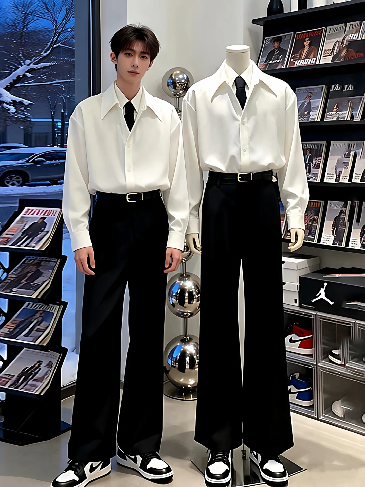 Zhang Linghe Men's Black Straight Leg Casual Pants Ice Silk Drapey Slimming Spring Summer Casual Wear Comfortable Breathable