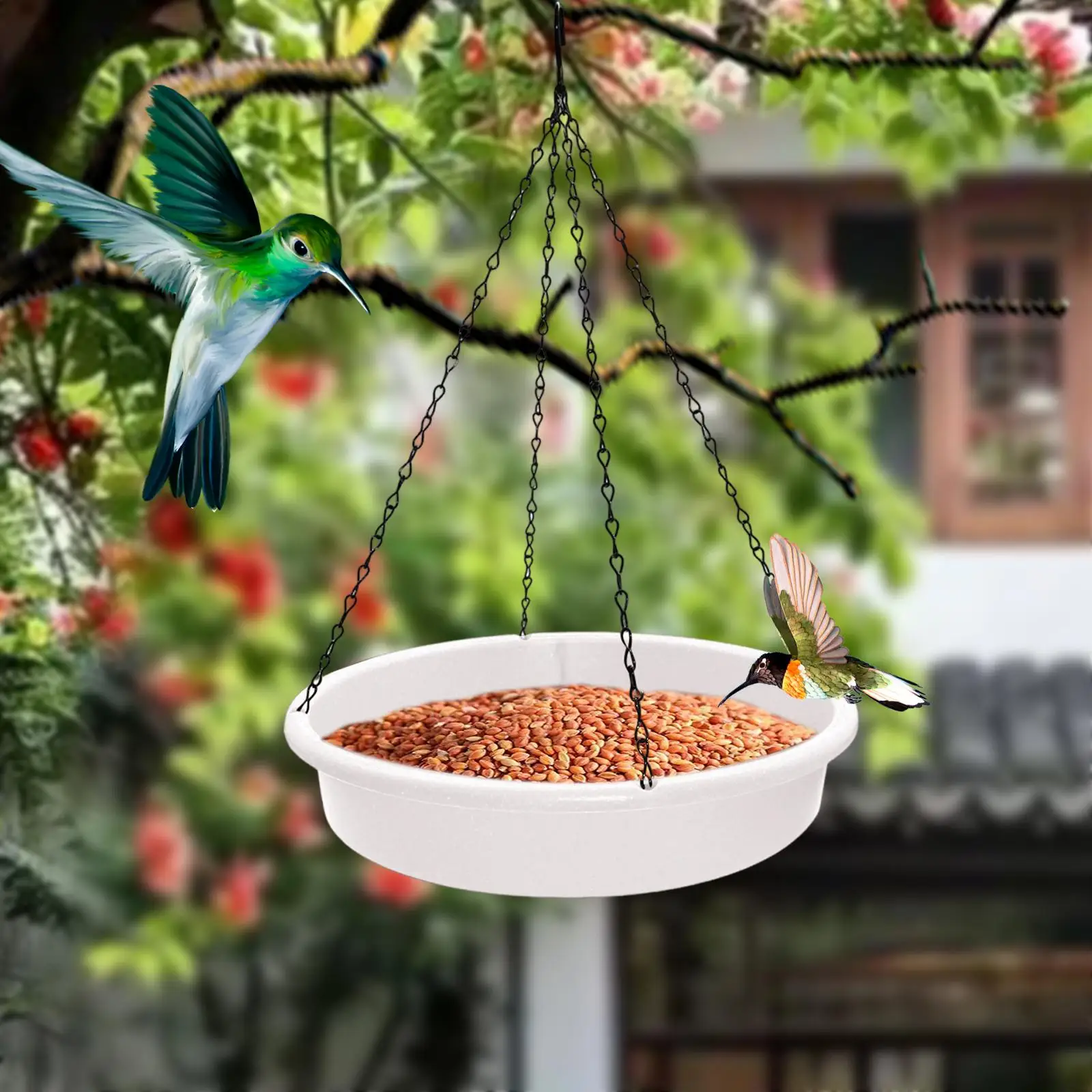 Bird Feeder with Chains Garden Decoration Hummingbird Feeding Birdbath Bird Food Tray for Garden Trees Yard Bird Watcher Gift