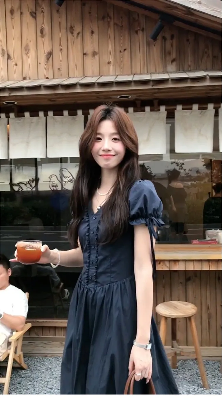 Vestidos de manga curta feminino ajuste apertado outono veludo bezerro lapela bordas em camadas regular rural all-match literário simples