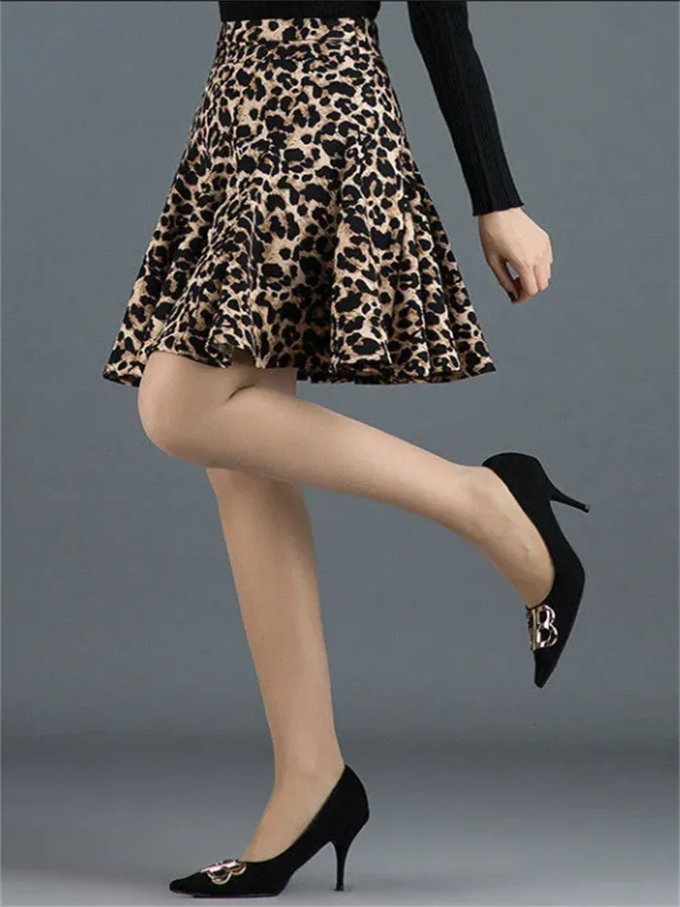 Leopard Print Skirt Women Half Length Skirt For Women High Waist Short Skirt A-line Pleated Skirt Summer Woman Clothes Skirt