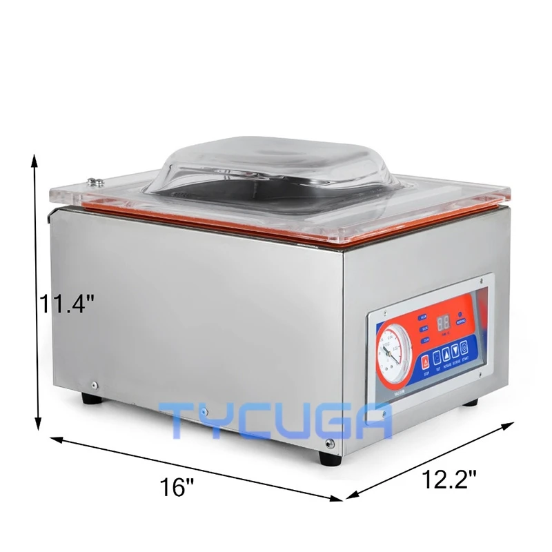 ماكينة سد الفراغات التجارية غرفة واحدة 260 مللي متر طول الختم تغليف المواد الغذائية الرطبة الجافة قابل للتعديل التحكم في درجة الحرارة