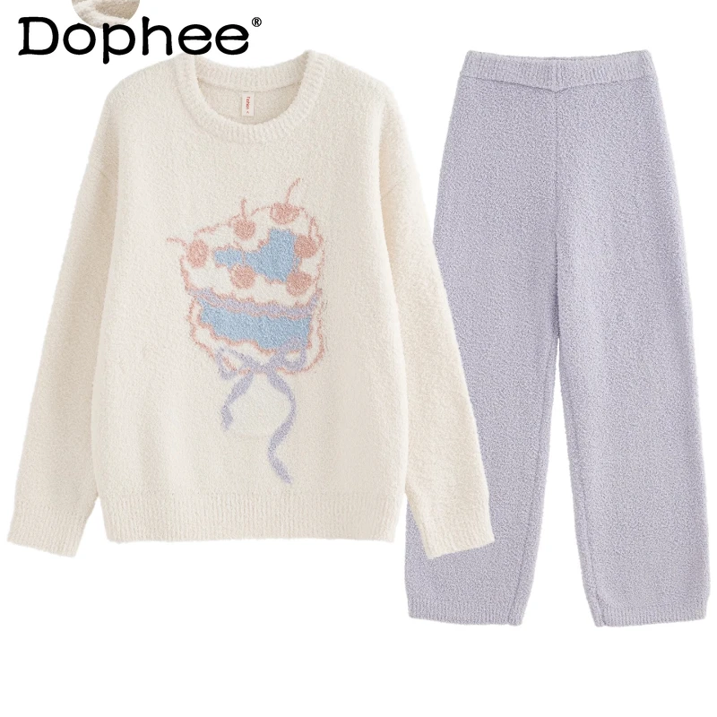 

Утепленная флисовая пижама с длинными рукавами для милых девочек, осень-зима, новый стиль 2025 года, носимый теплый комплект домашней одежды