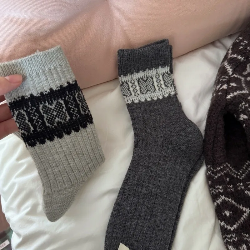 

SP & CITY вязаные шерстяные носки в стиле ретро с перекрестным узором, зимние теплые дышащие толстые носки средней длины, модные мягкие носки с двойной иглой