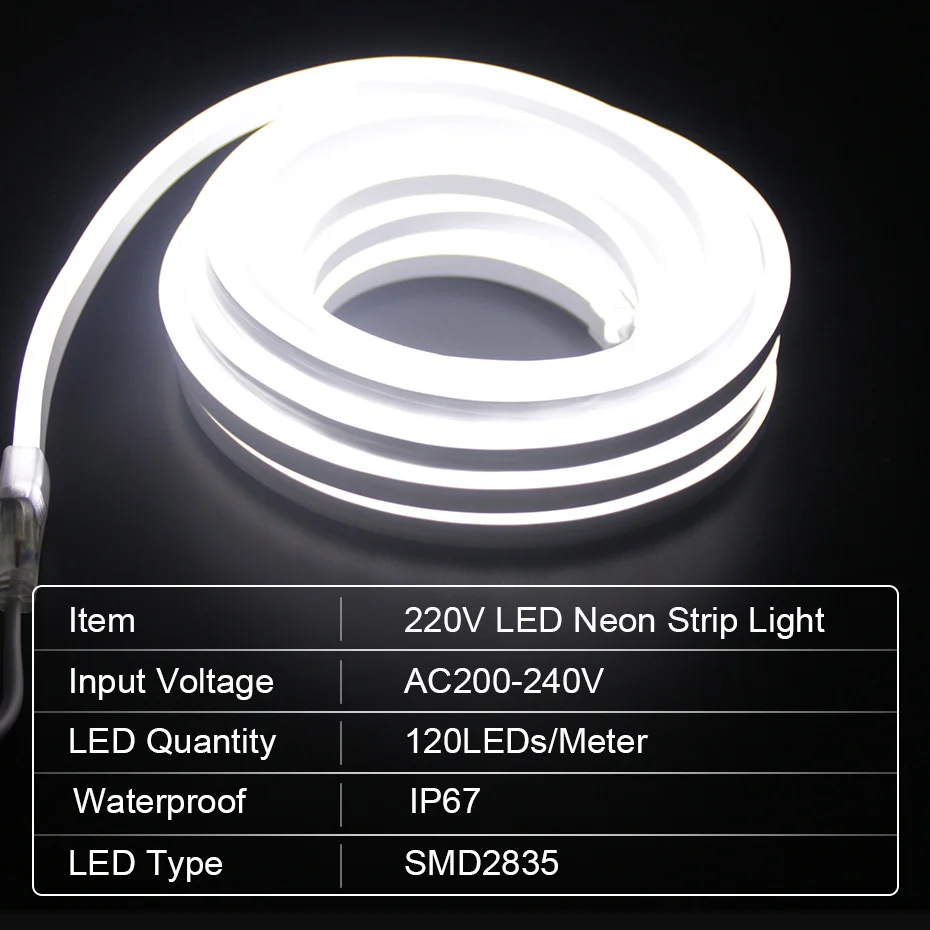 220V EU LED Neon Strip Light 2835 120LED/m Waterproof Ribbon Tape Dimmer Remote Led Strip Light Bluetooth Tuya WiFi Smart Life