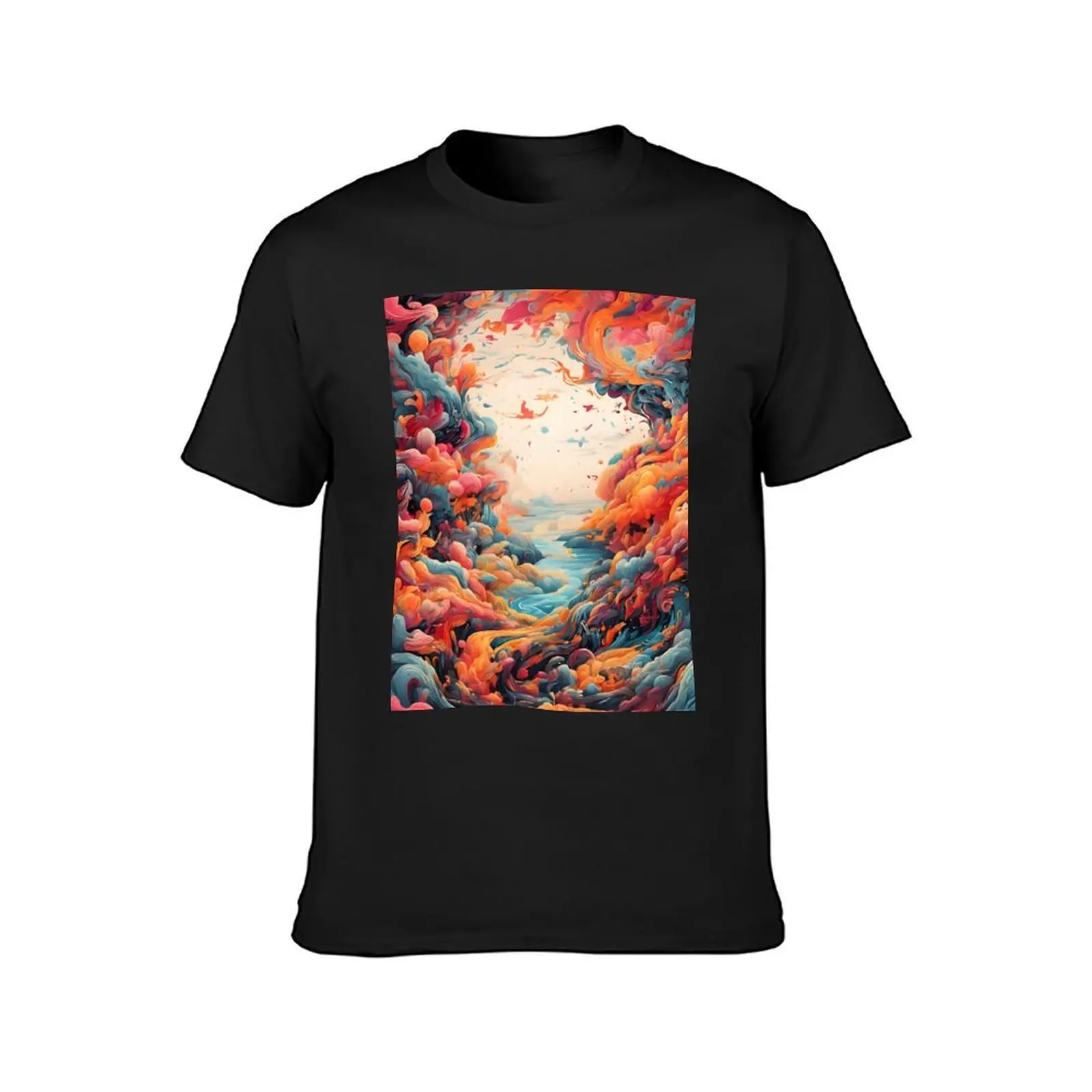 Vivid Dreamscape Abstract Art T-Shirt vintage korean fashion summer top Men's cotton t-shirt