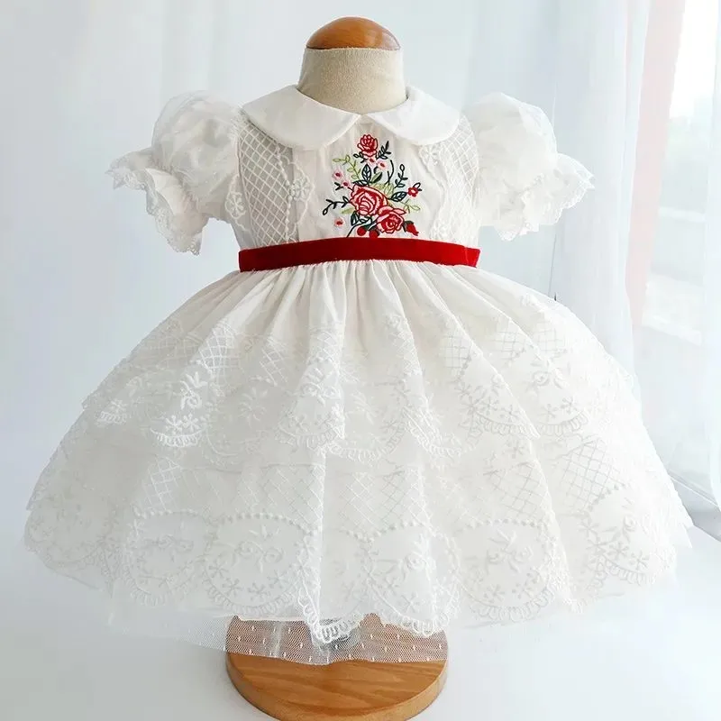 0 2 4 6Y  Baby Girl Lolita Dress Summer New Collection Children's White Lace Princess Dress