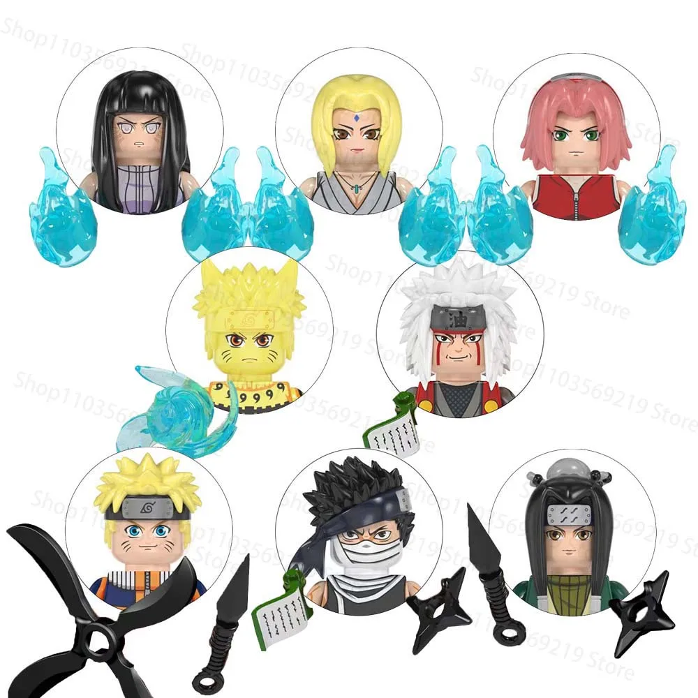 8 stks/set Naruto Animatie Spel Perifere Speelgoedstenen Cartoon Actiefiguren Montage Puzzel Onderwijs Collectie Ornament Model