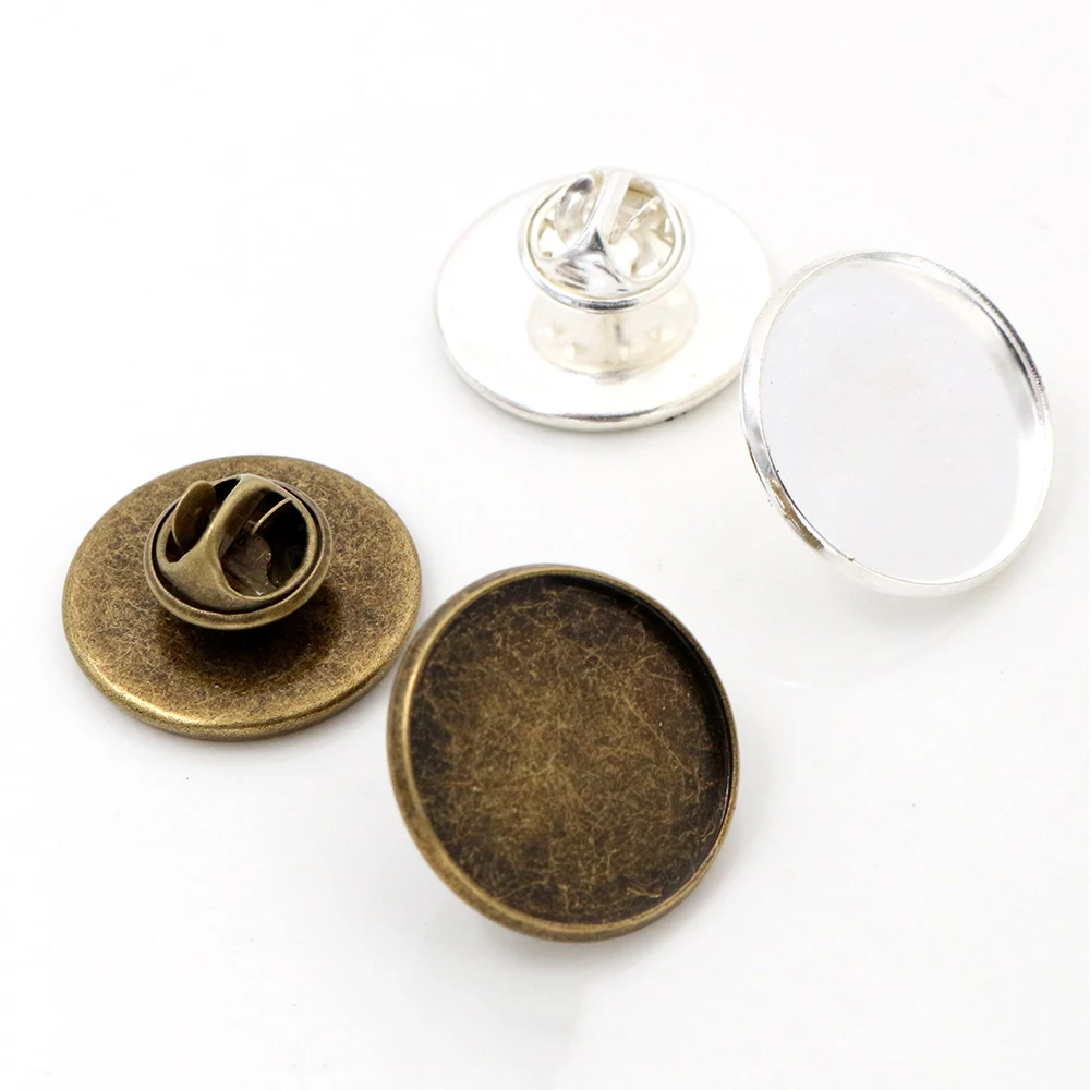 10pcs 12/14/16/18/20mm Inner Size Silver Plated Bronze Brooch Style Cabochon Base Blank Cufflink Spacer Settings Tie Tack Pins