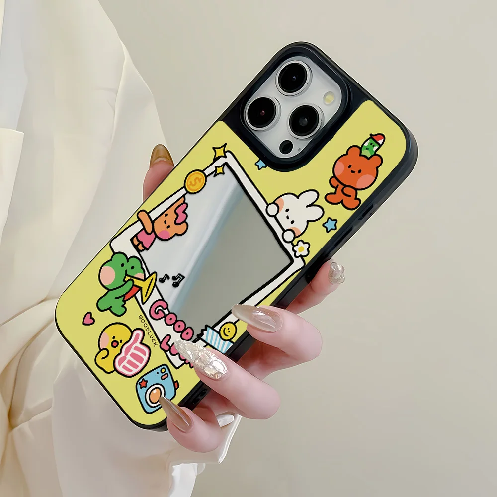 Cute Cartoon Mirror Phone Case For iPhone 17 Pro Max Case iPhone 11 15 Pro 16 14 13 12 17Pro Max Cases Make up Mirror Back Cover - view 4