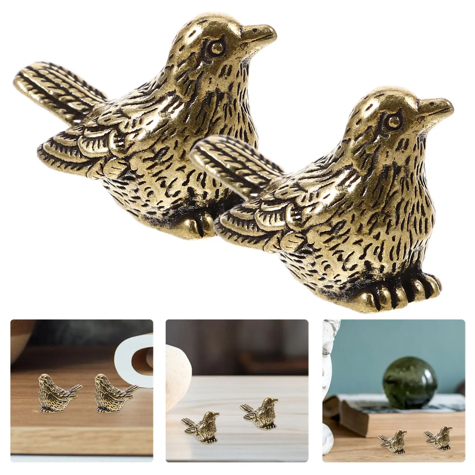 

4Pcs Tiny Brass Bird Sculpture Vintage Miniature Animal Figure Desktop Table Decor Brass Statue for Living Room Shelf Tea Pet