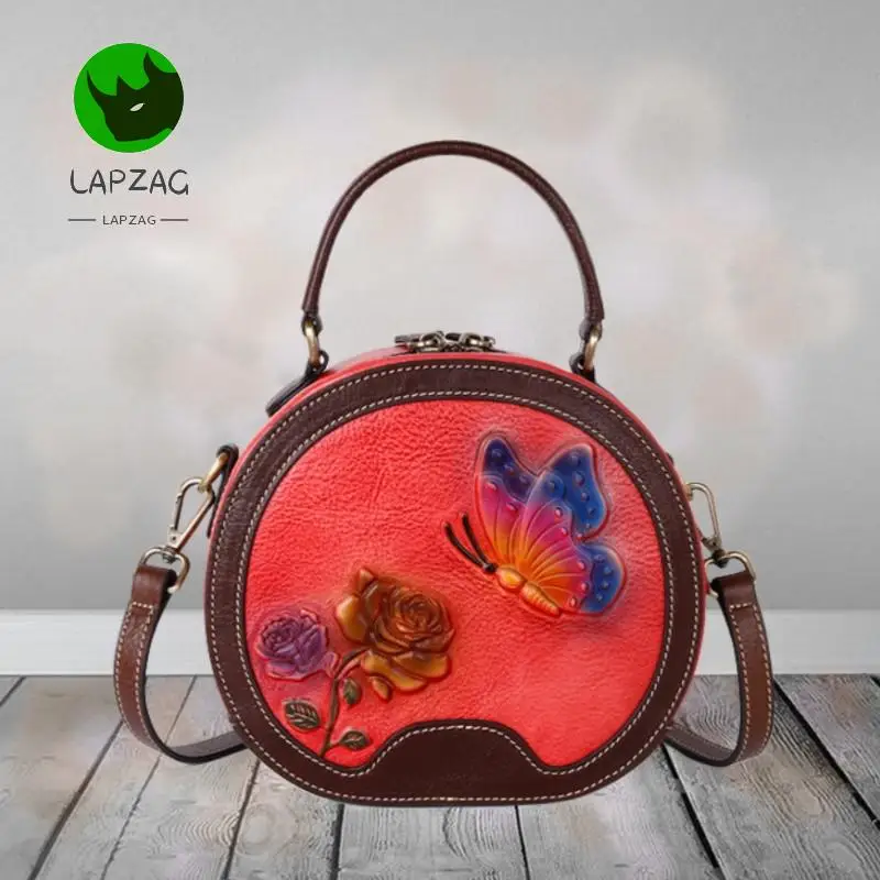 Lapzag 2024 New Cosmetic Bag for ladies handbag Cowhide Butterfly Flower Retro Shoulder Bag Color Messenger Women Evening bags