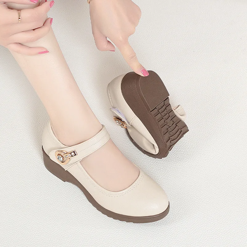 4.5cm All Match Comfortable Breathable Shallow Platform Shoes 2026 Spring Women's Med Heel Soft Leather Shoes Mary Janes Mom - view 3