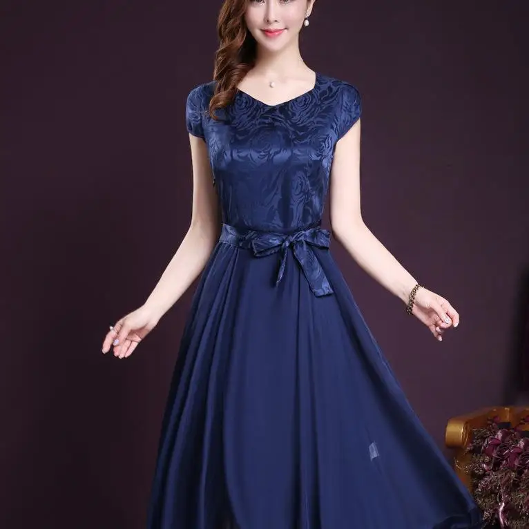 Ele Faionable plus Size dames ort Sve Dr A-lijn Plooirok Midi Lengte V-Ne Slim Fit Zomer Nieuwe collectie