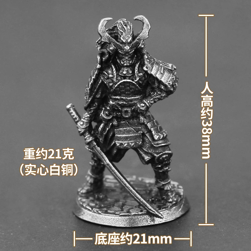 Hand Drawn Copper Japanese Shogunate Samurai Figurines Miniatures Vintage Metal Soldiers Statue Diorama Desktop Toys Ornaments