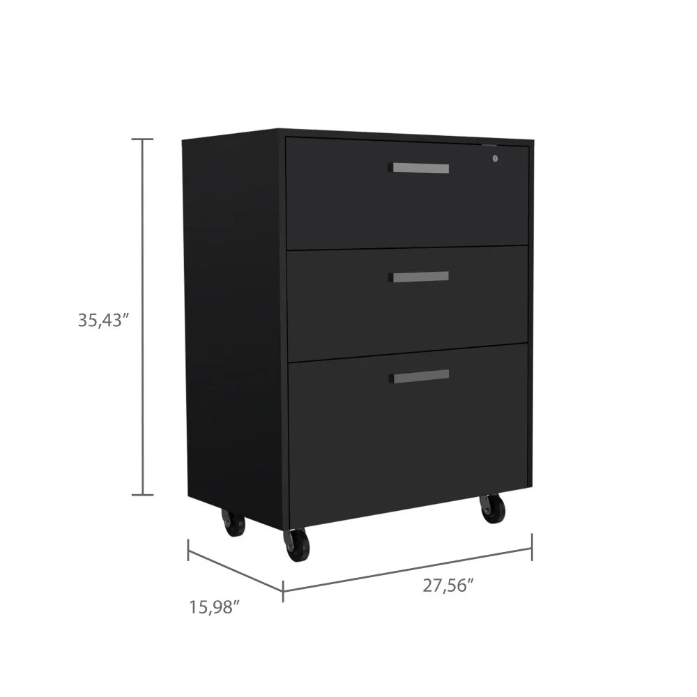 Armadietto portaoggetti a 3 cassetti con rotelle Lions Office, finitura Wengue nera
