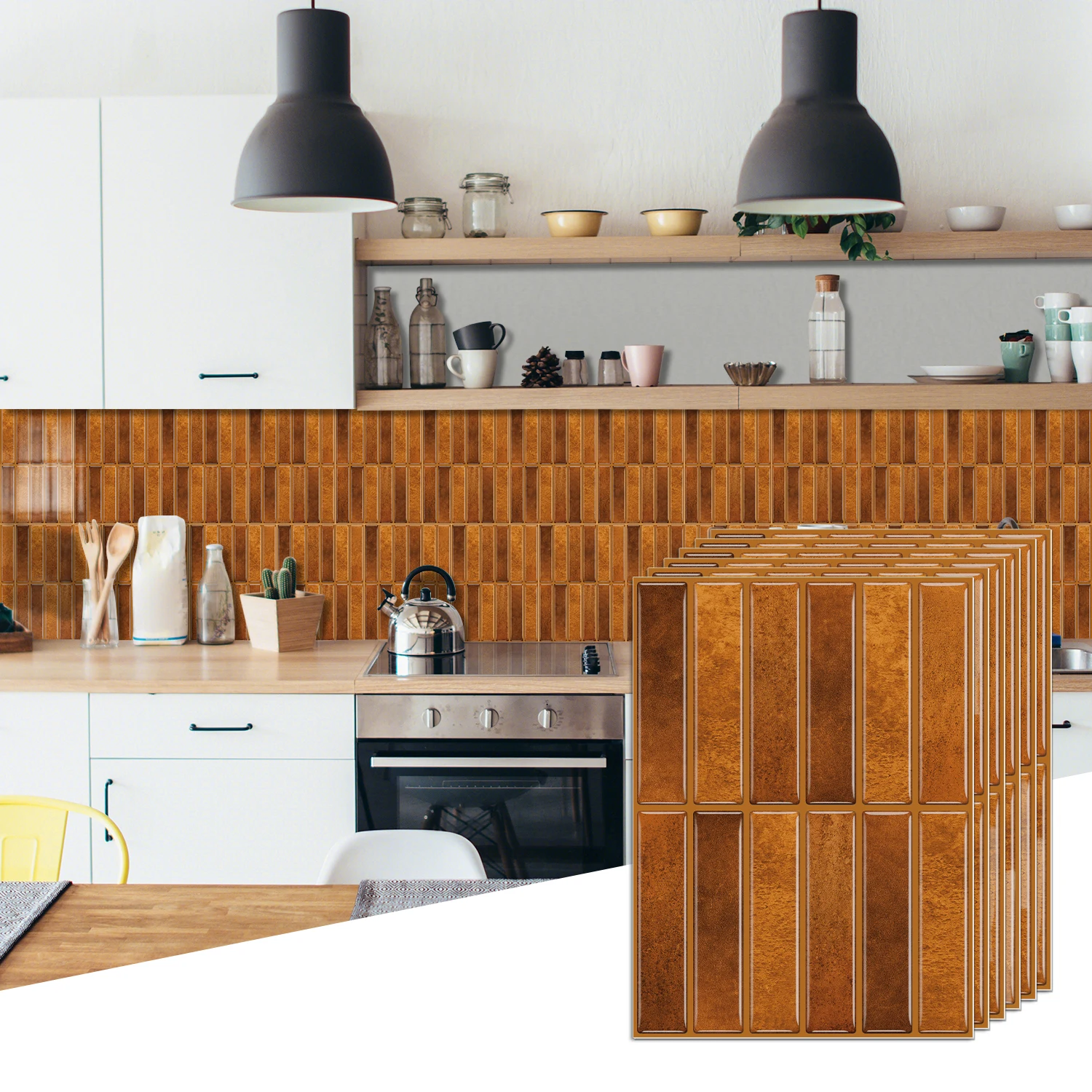 Peel-and-stick splash-proof wall decals, 20-pack, 9×6.7 inches, suitable for kitchens, bathrooms, and walls