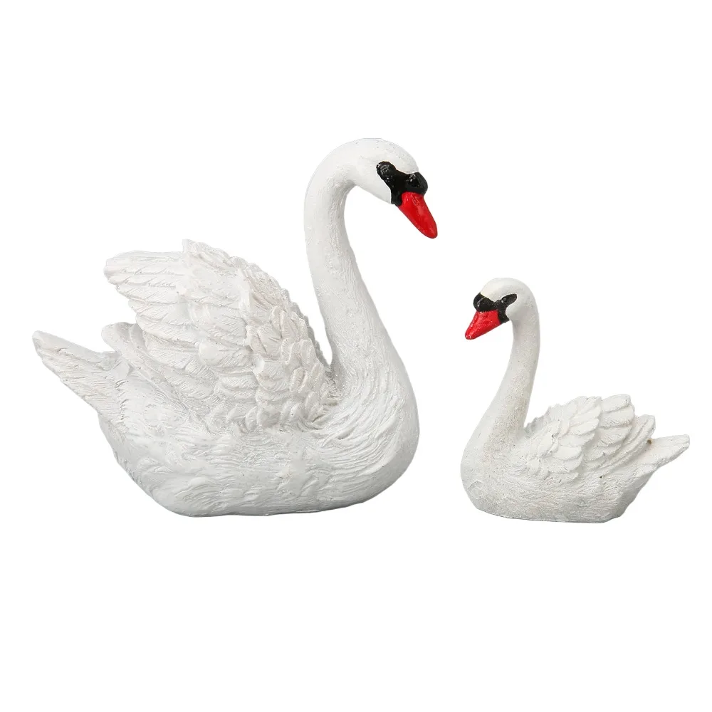 2pcs Outdoor Statues White Resin Swan Ornaments Small Resin Swan Decorations Exquisite Cake Topper Set Wedding Gifts