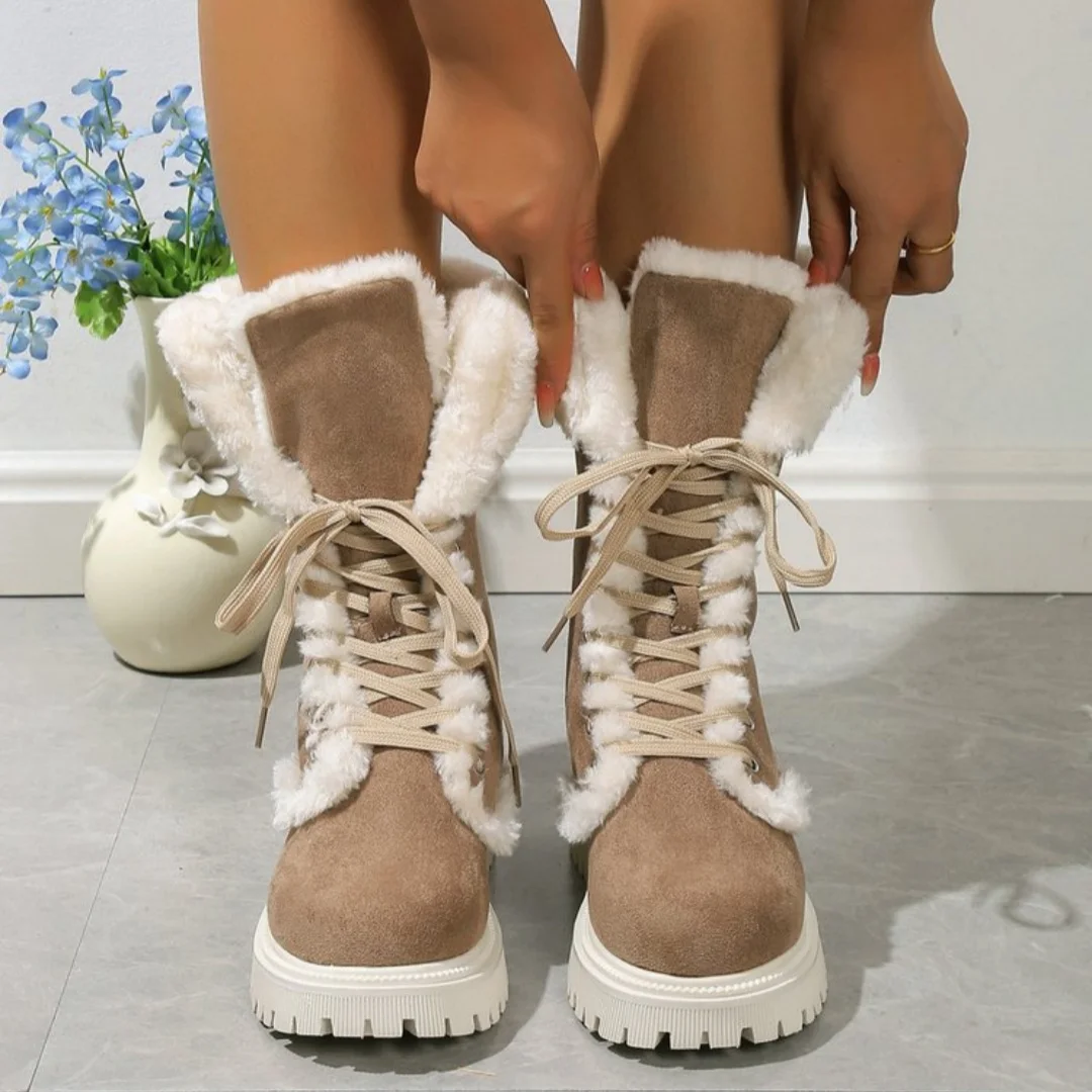 Thicken Plush Snow Boots for Women Winter Faux Fur Platform Ankle Boots Woman Mid-calf Lace-up Snow Boots Thickened Cotton Shoes image 2