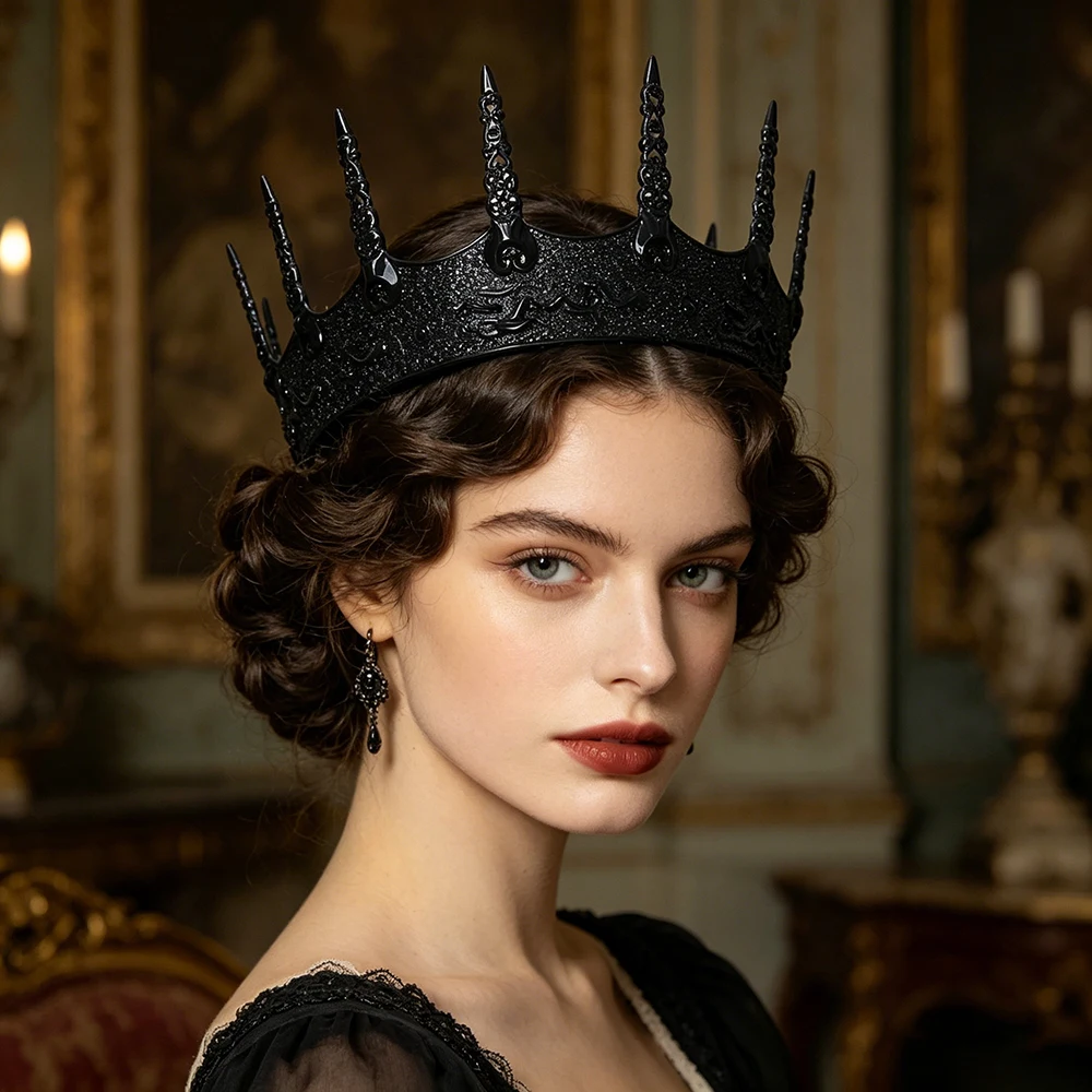

Simple Gothic Thorn King Crown Tiara Black Alloy Hollow-Carved Dark Metal Headband King Hair Accessories Party Formal Events