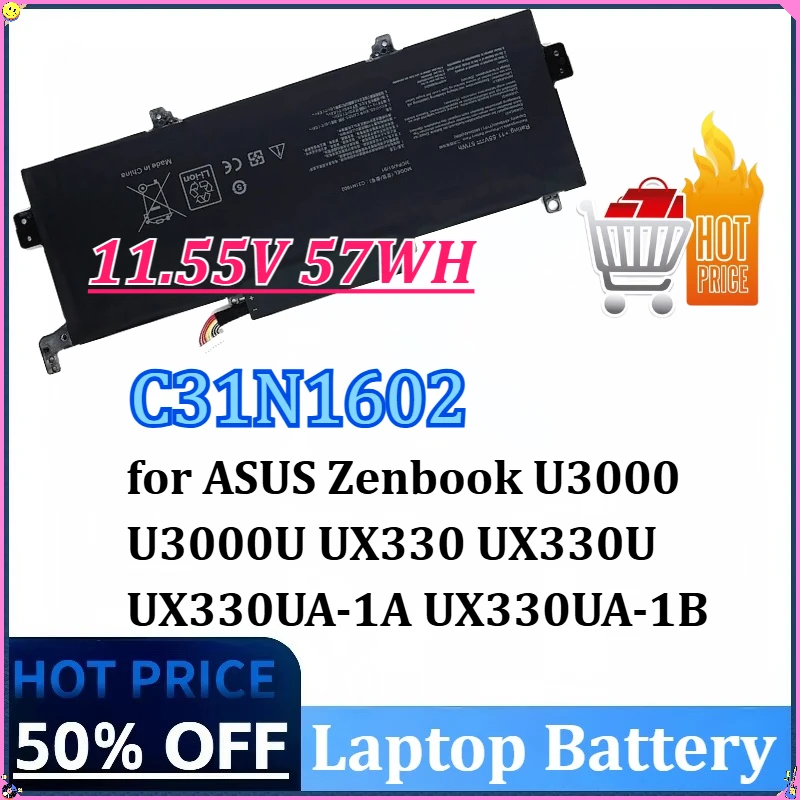 

11,55 В 57WH C31N1602 Аккумулятор для ноутбука ASUS Zenbook U3000 U3000U UX330 UX330U UX330UA UX330UA-1A UX330UA-1B UX330UA-1