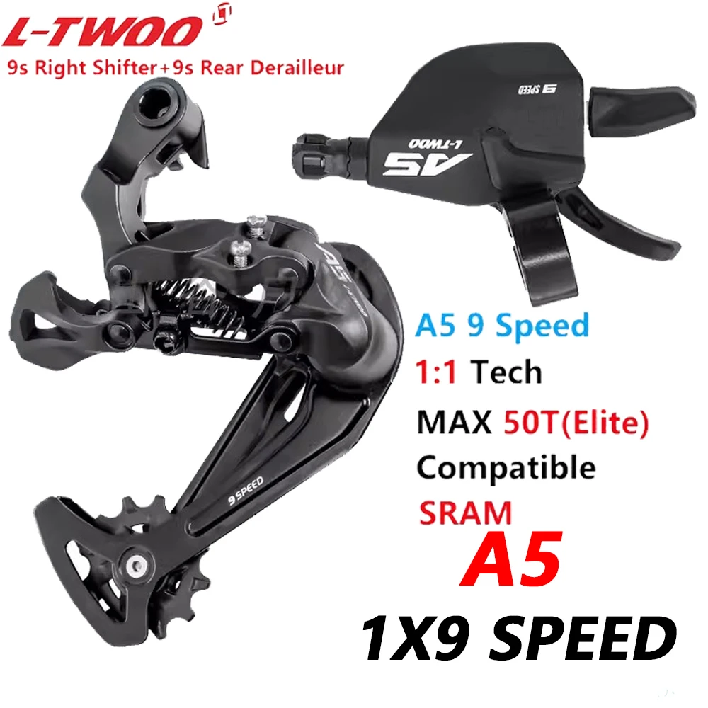 LTWOO A5 1X9 Speed Shifter Groupset Mountain Bike 9V Shifter Lever Rear Derailleur Kit Max Support 50T Cassett Compatible SRAM