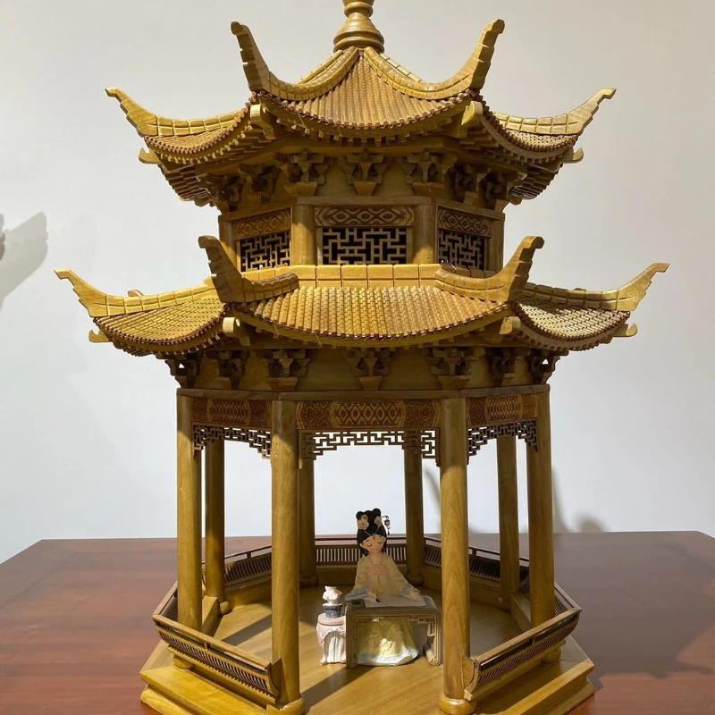 

Chinese wood carving ancient building heavy eaves octagonal pavilion model