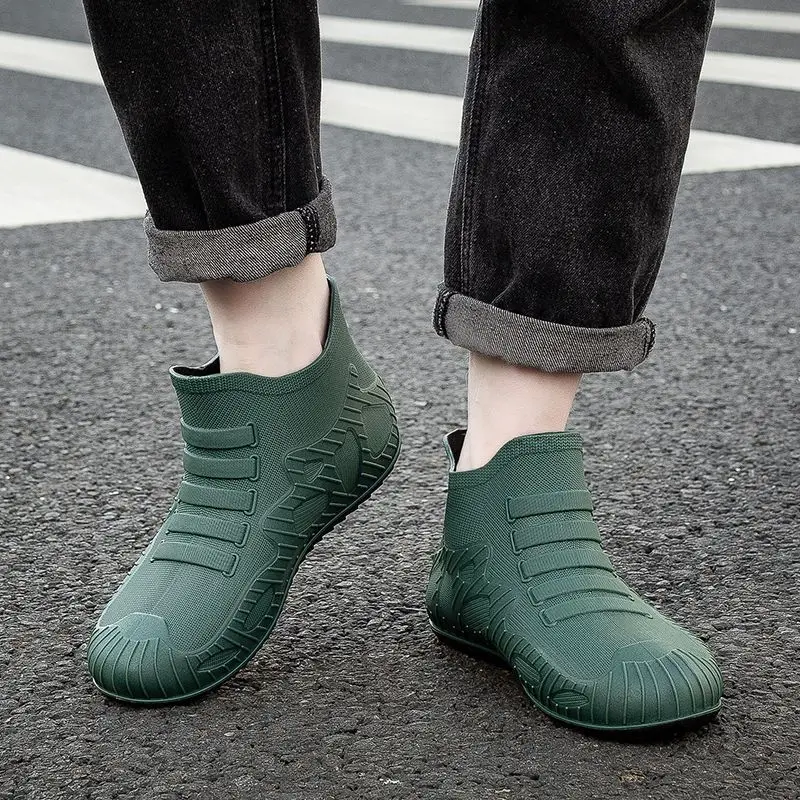 Winter Waterproof Fleece-lined Short Man Shoes Chef Kitchen Original on Offer Gumboots Water Wear-resistant Rain Boots for Men - view 2
