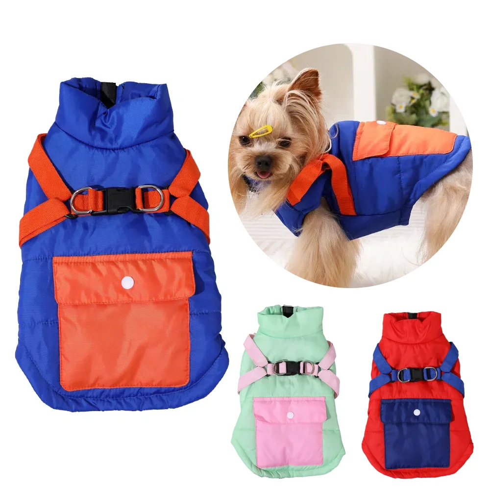 Warmer Winter-Hundemantel mit Geschirrtasche, niedliche wasserdichte Haustierjacke für kleine und mittelgroße Hunde, Haustiere, Welpenkleidung, Yorkshire-Outfits
