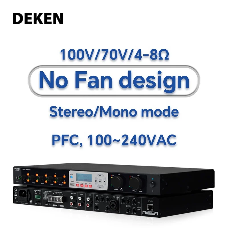 DEKEN DTA-2300 Professional DSP Processing PA System Dual Channel 100V / 70V / 8ohms Class D Digital Mixer Power Amplifier