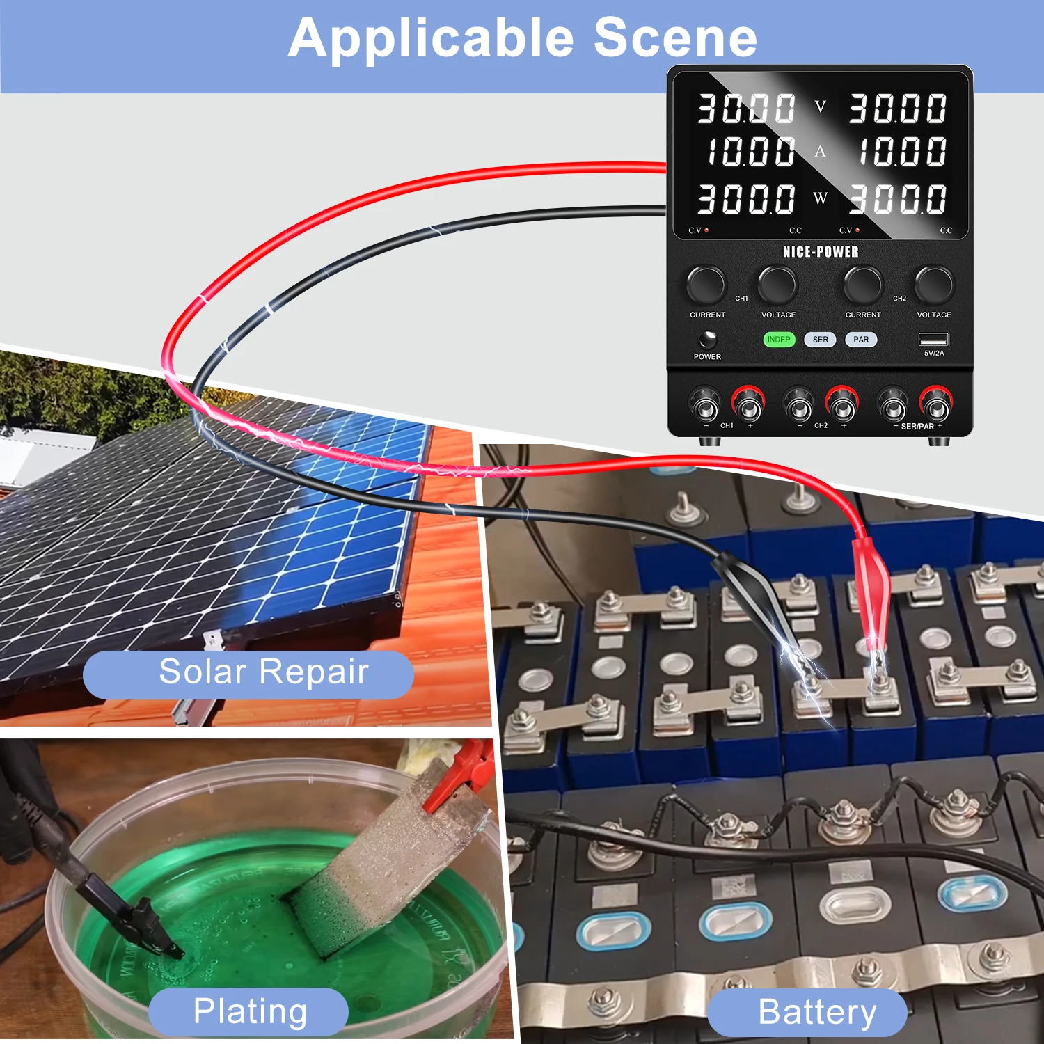 Adjustable Dual-Channel Power Supply Series Parallel Independent Triple Output Function Bench Power Supplies Charge Battery 30V