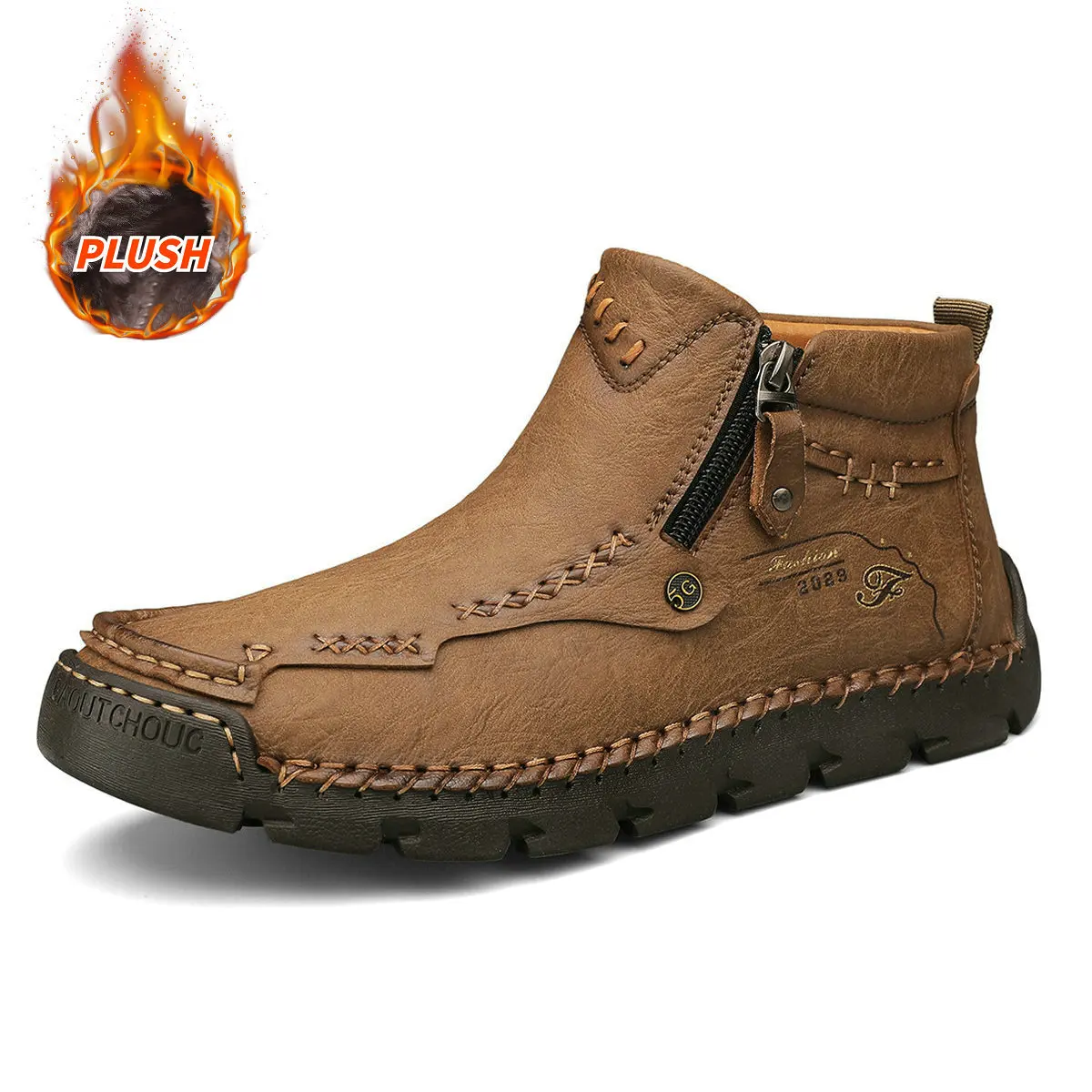 New Comfortable Autumn Winter Fur Ankle Boots Casual Mens Shoes Warm Plush Hight Quality Handmade Leather Ankle Boots Plus Size