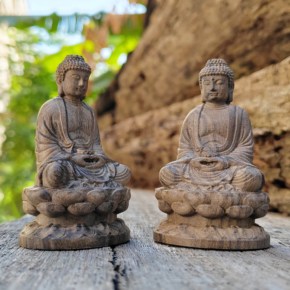 1 Pc 3.1 Inch Wooden Carved Buddha Statue Ornament, Hand-Carved, Oriental Zen Style, Suitable for Party Decoration, Housewarming Gift, Christmas Decorations, Home Decoration, Fireplace, Back-To-School Season Gift, Study Room view 2